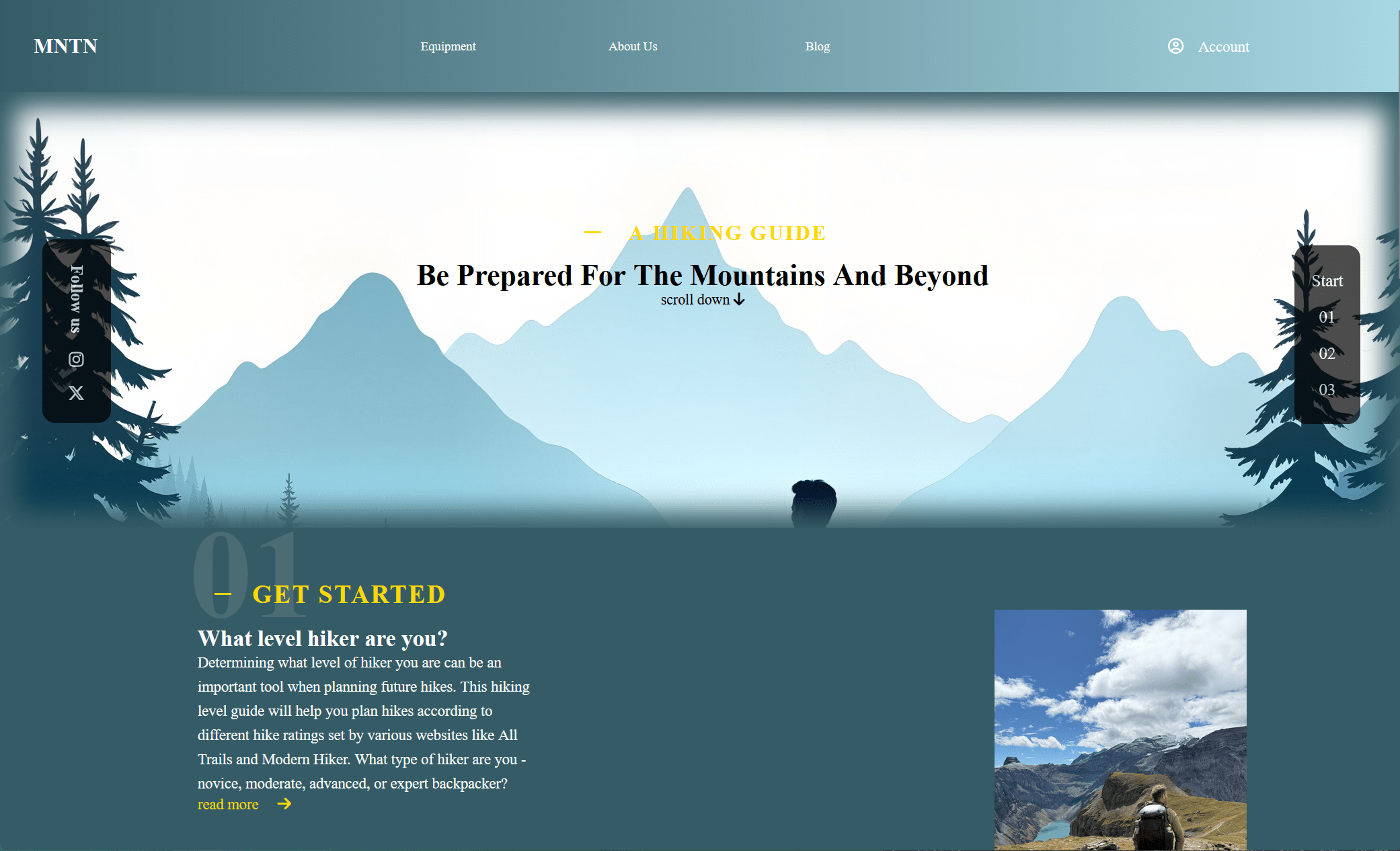 A landing page based off of a found Figma design for a company/community preparing hikers.