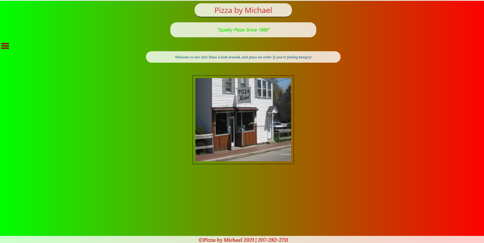 A homepage for a pizza website designed by yours truly