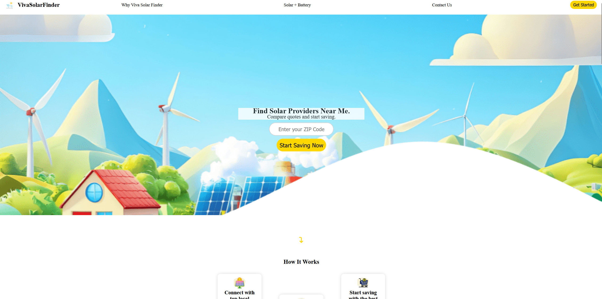 A landing page for a solar panel installation company
